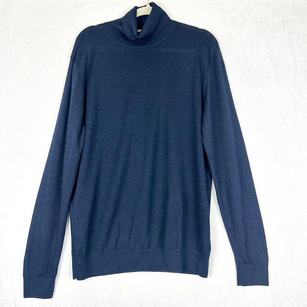 Jack Victor Montrose Wool Silk Cashmere Turtleneck Sweater Size Large Navy Blue